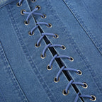 Off Shoulder Denim Corset Tank Top With Lace Up Back Hollow Detail Slim Bustier Camisole
