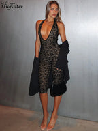 Backless Halter Jumpsuit With Bandage Texture Slim Fit