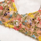 Floral Sheer Embroidery Lingerie Set With Underwire Push Up Bra And Panty Two Piece