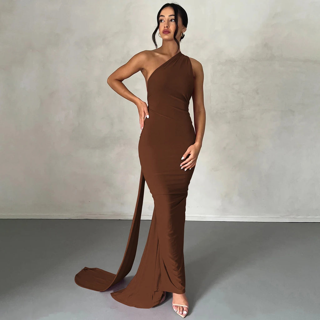 One Shoulder Backless Ruched Dress