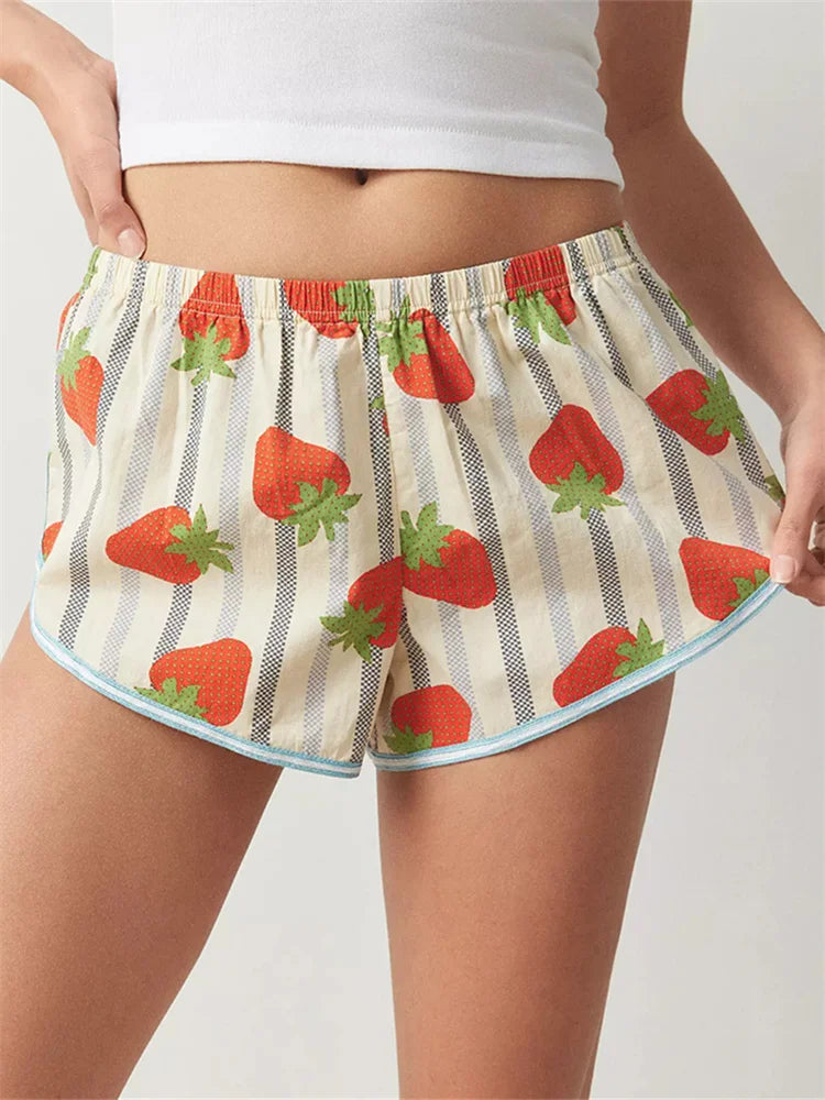 Fairycore Striped Lounge Shorts With Elastic Waist Loose Wide Leg Bottoms