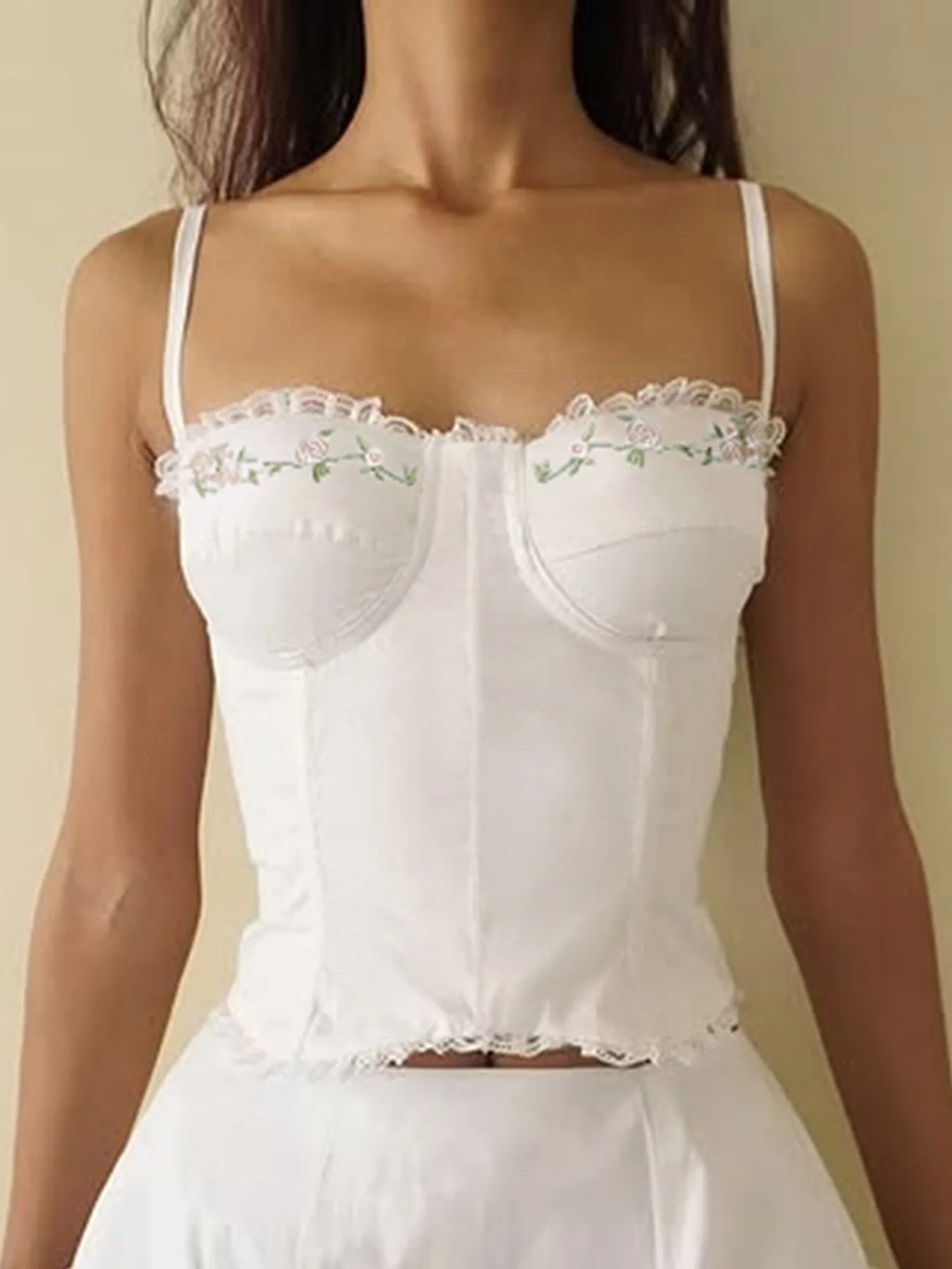 French Embroidered Flower Halter Corset Sexy Slim Top