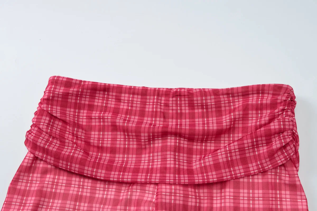Coquette Plaid Set With Ruffle Trim Crop Top High Waist Shorts