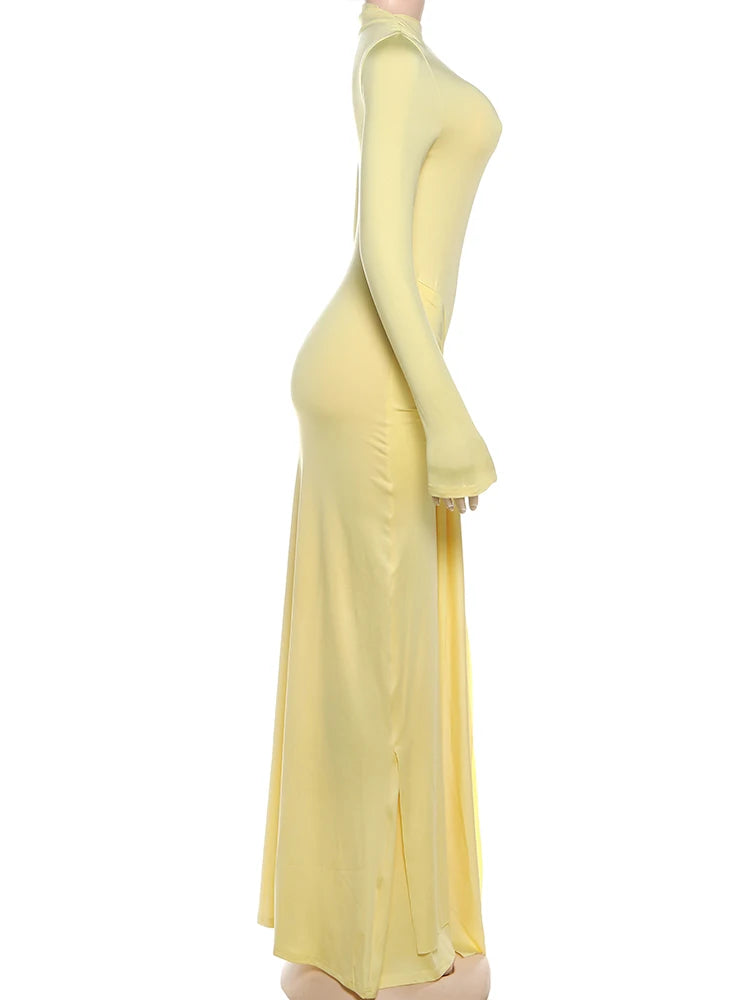 Ruched Maxi Dress For Women Chic Bodycon With Long Sleeves