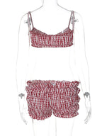 Stripe Two Piece Set With Elastic Camisole And Ruched Shorts l