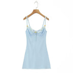 Women Sweet Lace Neckline Backless Short Dress