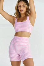 Yoga Grid Set Women's High-stretch Fitness Tank Top with High Waist and Quick-drying