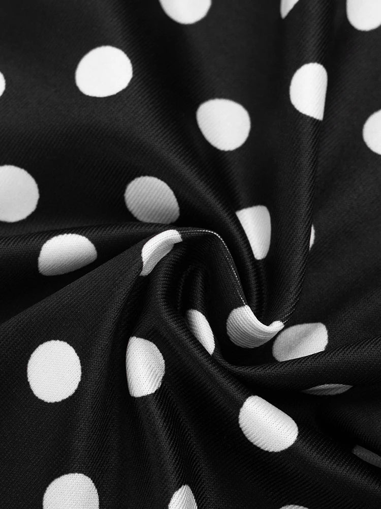 Polka Dot Playsuit With Tassel Details Sleeveless Low-Neck