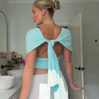 Women Halter Neck Backless Elastic V Neck Crop Top