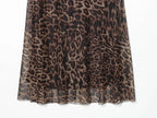 Vintage Leopard Print Mesh Long Skirt With Empire Waist Flowy Tulle