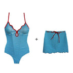 Women's Plaid One-Piece Swimsuit with Separate Two-Piece