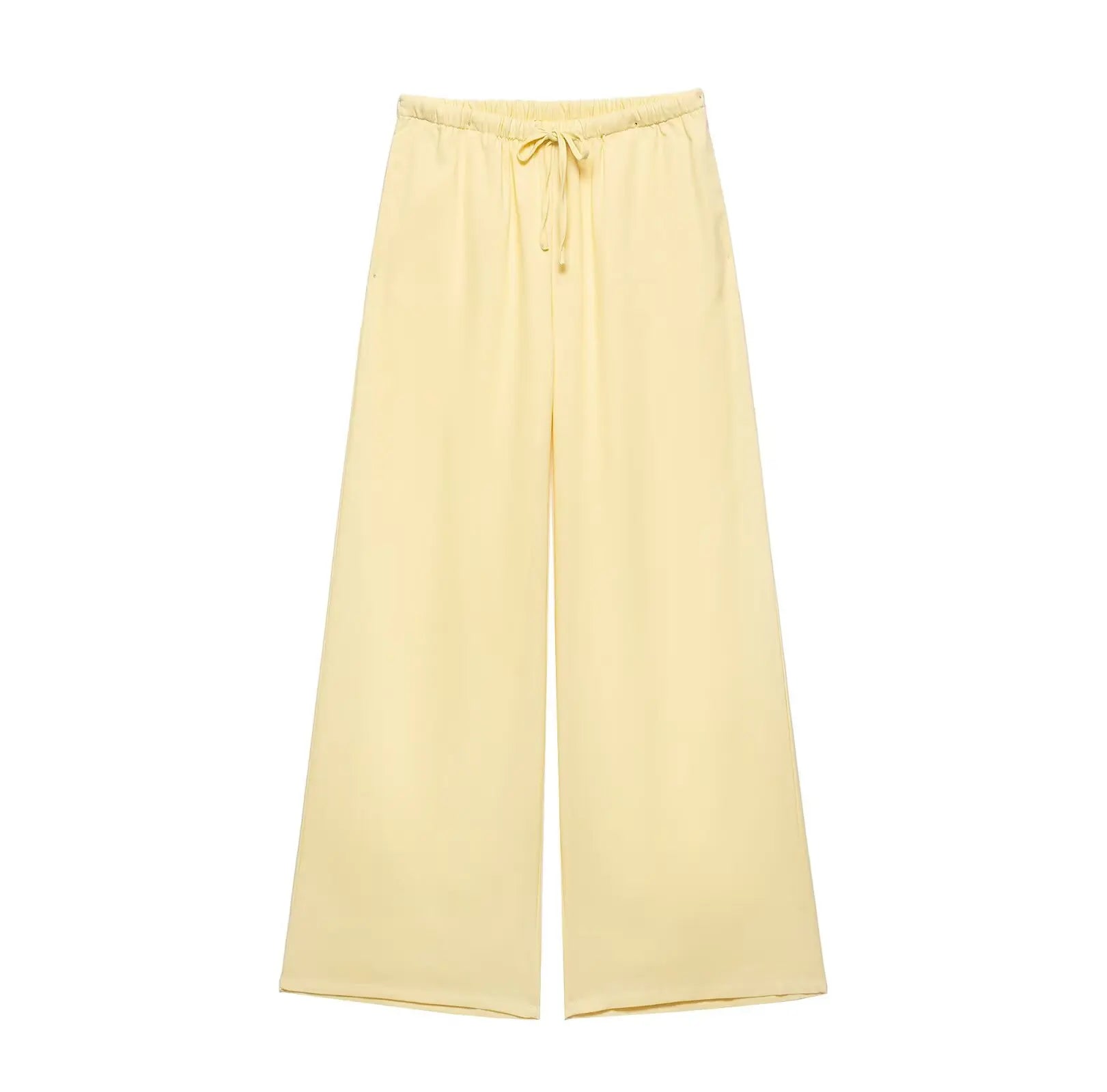 Breezy Linen Kimono Two-piece Set With Lace Up Top And Wide Leg Pants