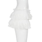 Lace Trim Knot High Waist Pleated Mini Skirt With Color Blocking Details For Seductive Style