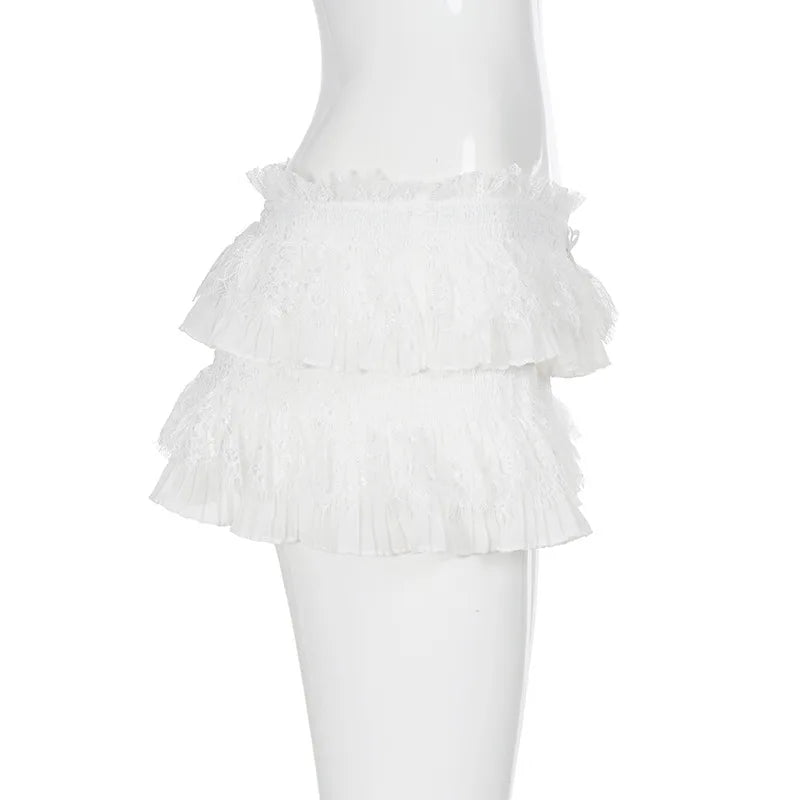 Lace Trim Knot High Waist Pleated Mini Skirt With Color Blocking Details For Seductive Style