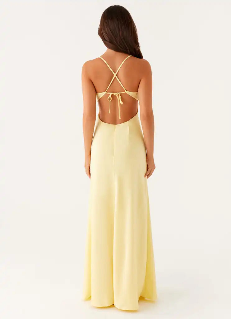 Yellow Cami Maxi Dress With Spaghetti Straps