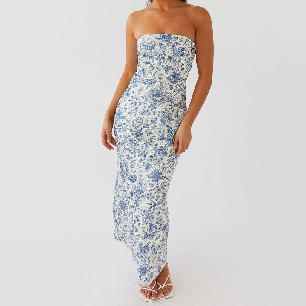 Floral Strapless Sleeveless Maxi Dress With Bodycon Silhouette