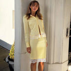 Lace-Paneled Female Lapel Button Long-Sleeved Shirt Slim Skirt Suit