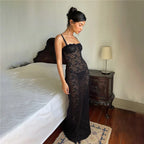 Sexy Lace Black Maxi Dress Nightclub Bodycon Silhouette