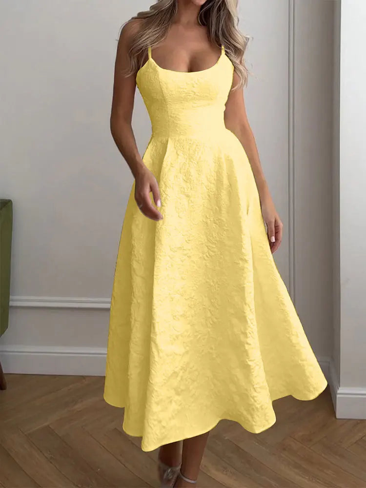 Backless O Neck Sling Maxi Dress A Line Slim