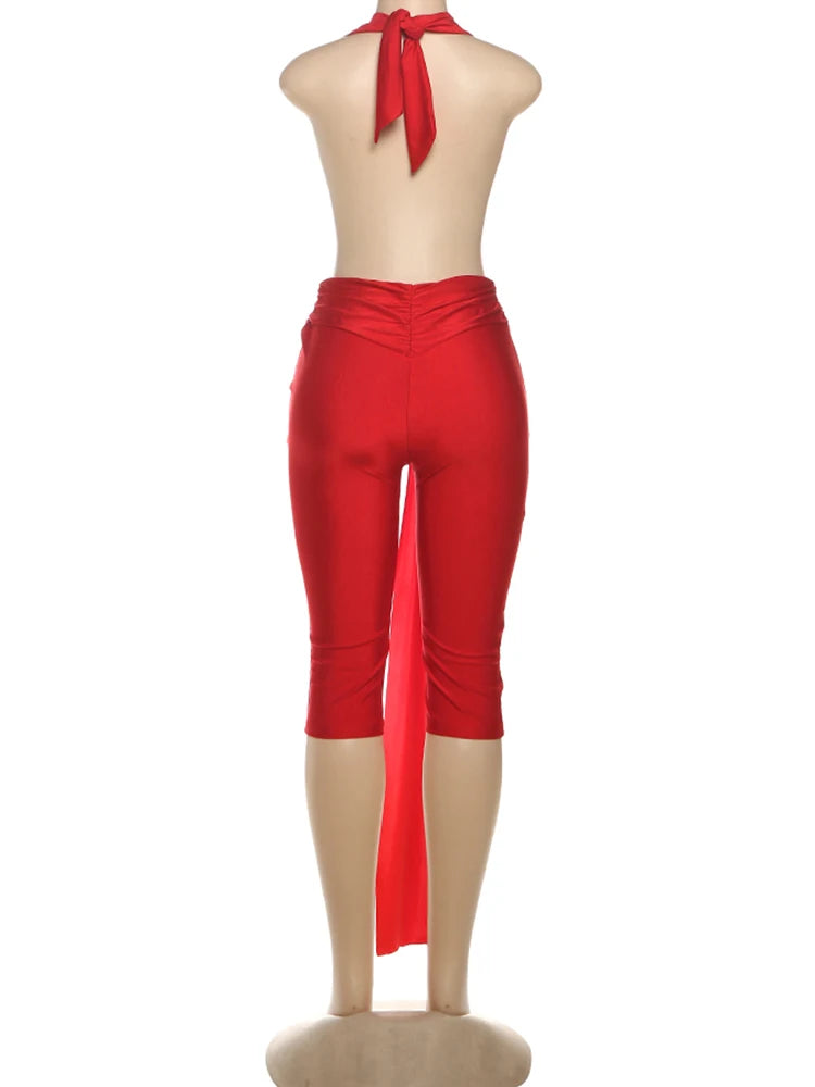 Midnight Patchwork Halter Romper Backless Slim Fit