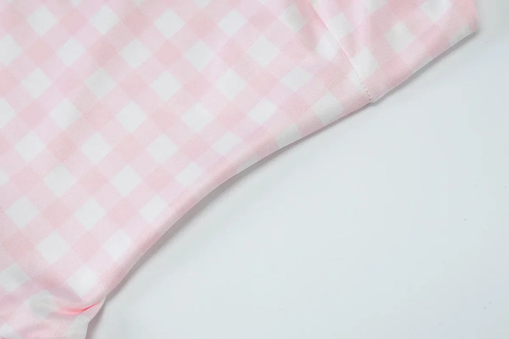 Gingham Square Neck A-Line Midi Dress With Pockets