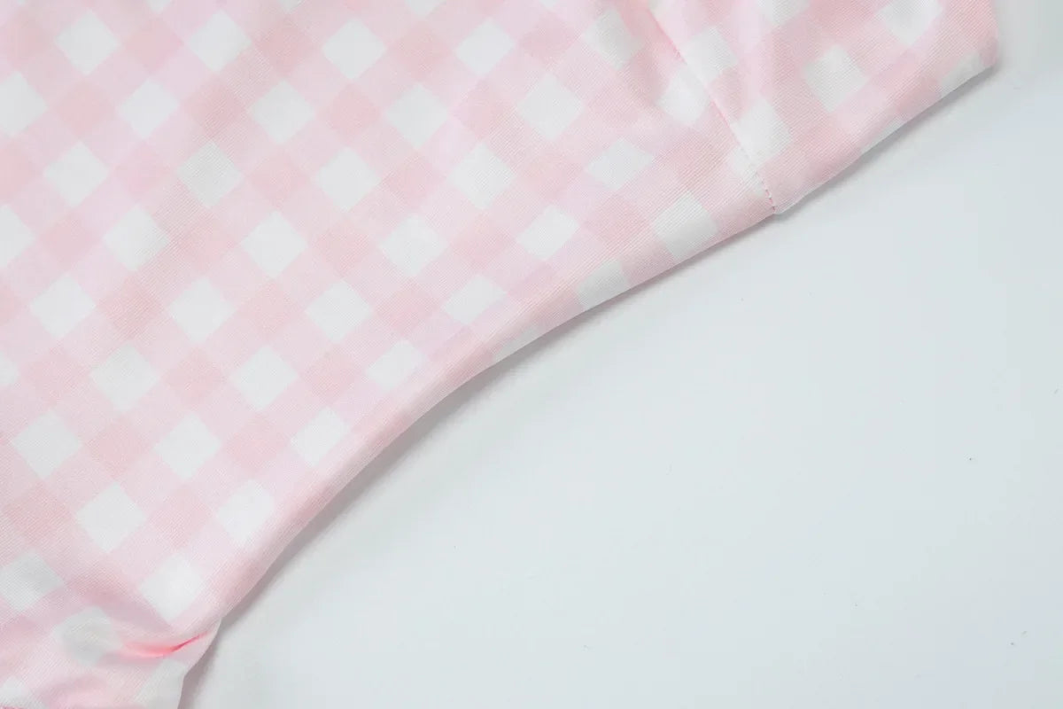 Gingham Square Neck A-Line Midi Dress With Pockets