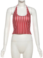 Bold Stripe Halter Two Piece Beach Vacation Outfit