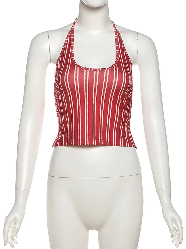 Bold Stripe Halter Two Piece Beach Vacation Outfit