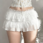 Lace Trim Knot High Waist Pleated Mini Skirt With Color Blocking Details For Seductive Style
