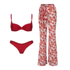 Crimson Push Up Bandeau Bikini Set