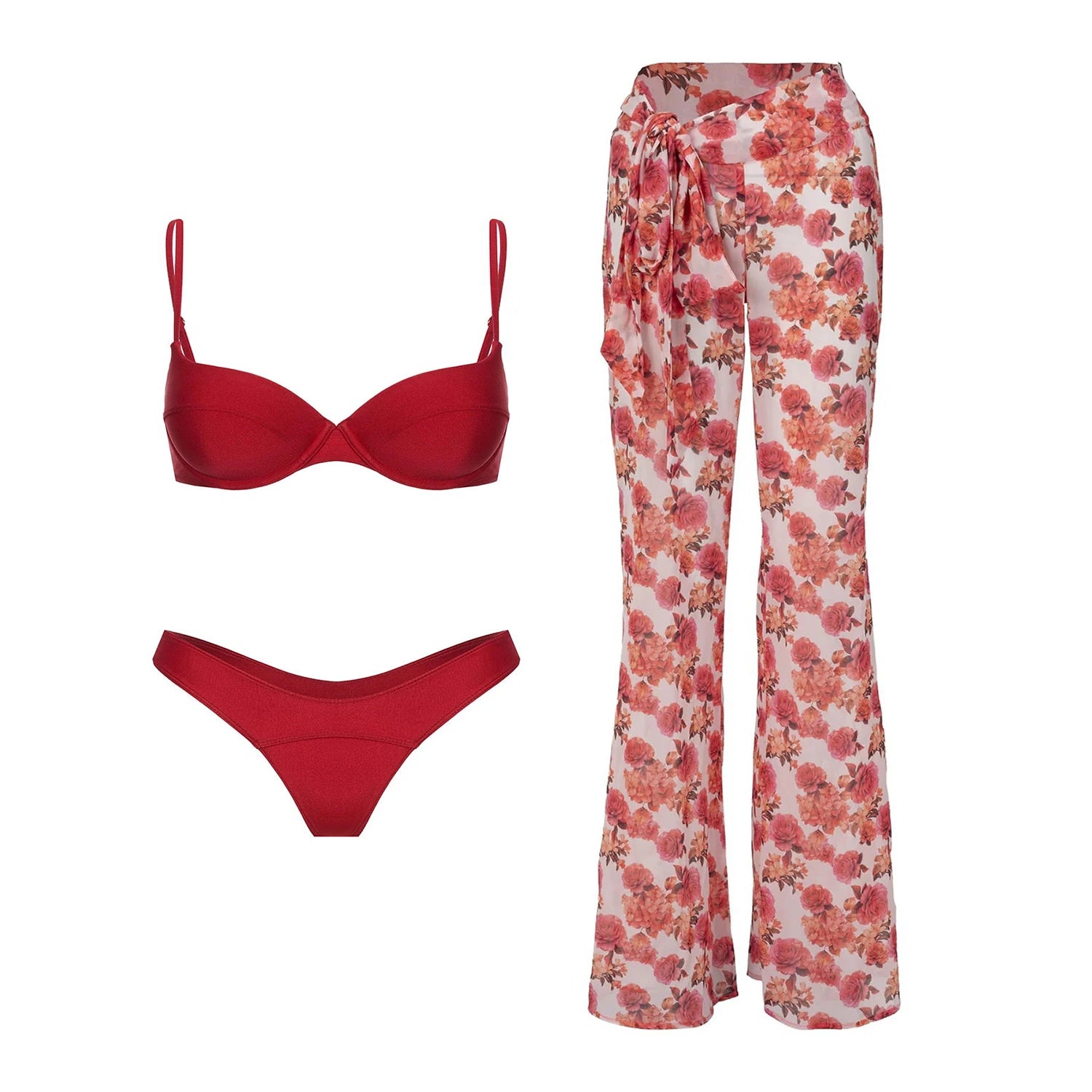Crimson Push Up Bandeau Bikini Set