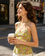 Floral Poplin Spaghetti Strap Top Flowy Lightweight Blouse