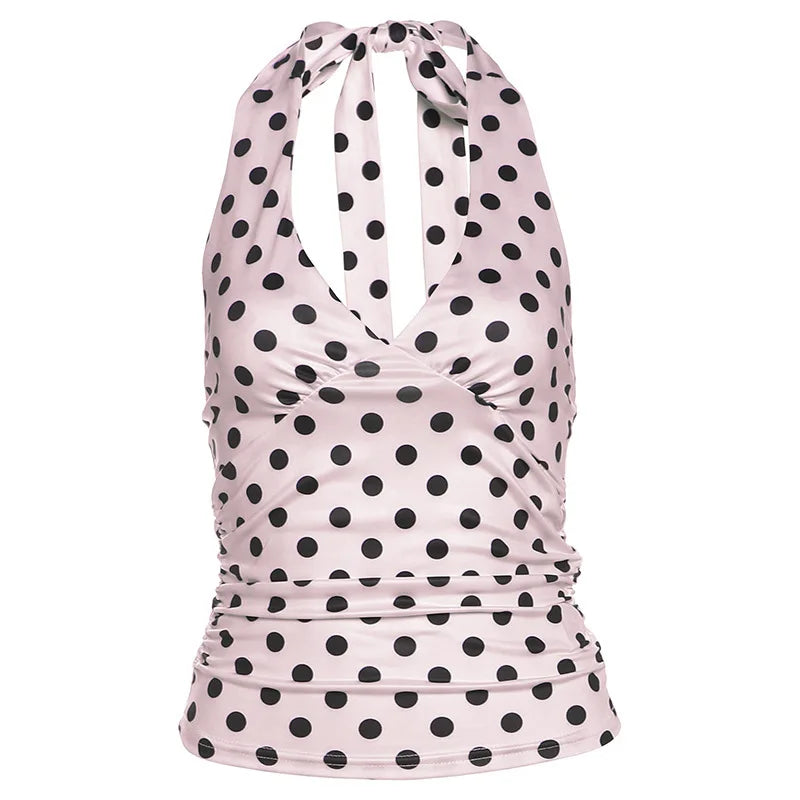 Polka Dot Off Shoulder Backless Camisole Tank Top