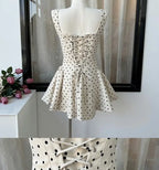 Polka Dot Gingham Mini Dress With Square Collar
