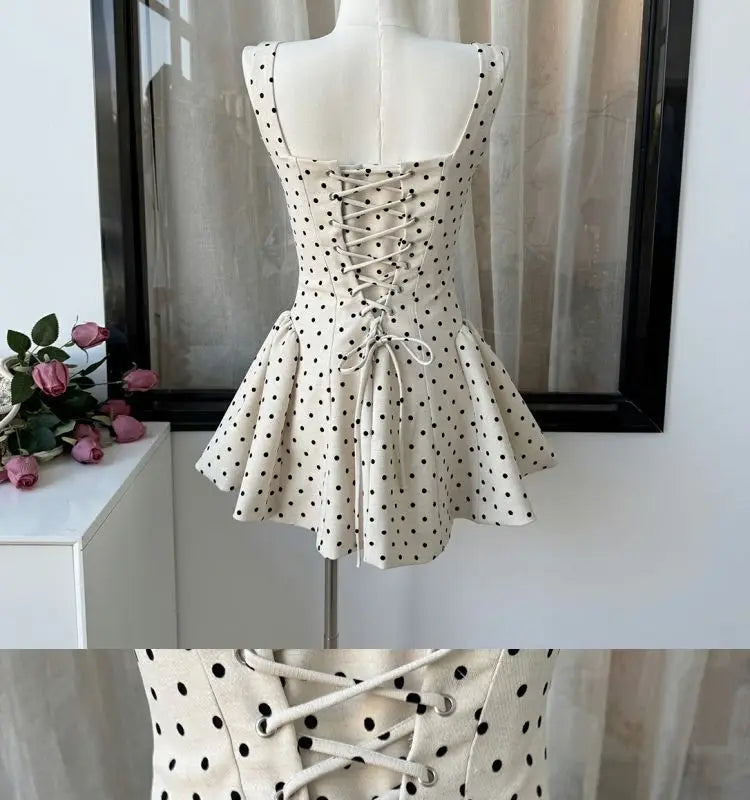 Polka Dot Gingham Mini Dress With Square Collar