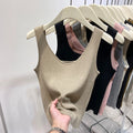 Knitted Strap Top With Clavicle Square Collar