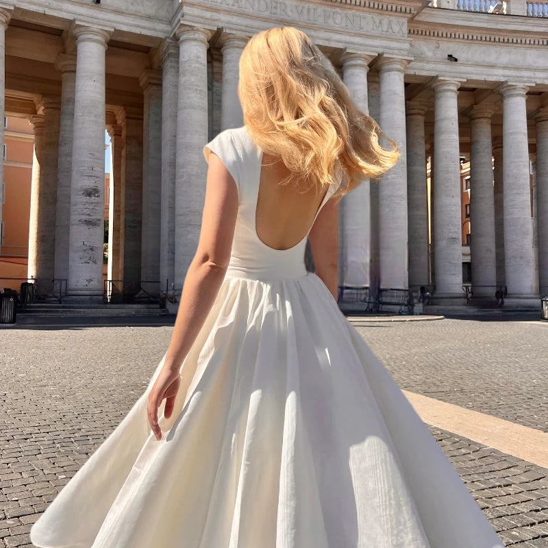 Chic Circle Cutout Back Midi Dress With Fluffy Hem