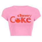 Kawaii Cherry Print Cropped Tee With Vintage Graphic Style Short Sleeve Top