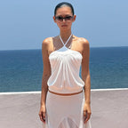 Cross Neck Backless Camisole With Waist Cinch And Pleated Detail