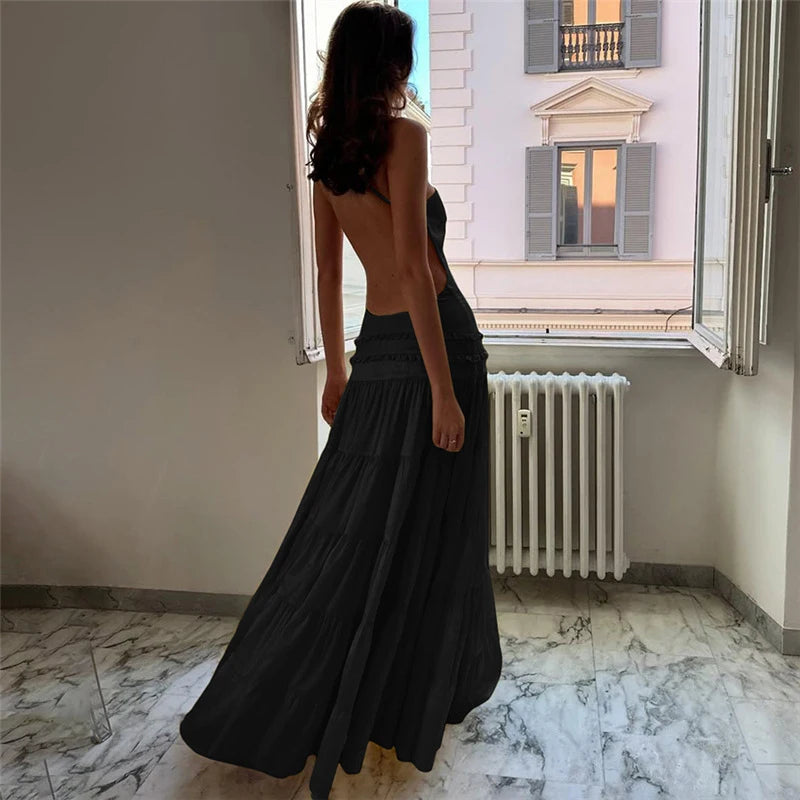 Off Shoulder Backless Evening Dress With Pleats And Ruffled Edges Diagonal Collar Floor Length