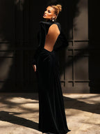 Peach Backless Maxi Dress With Waistless Silhouette And Ruched Elegance