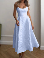 Backless O Neck Sling Maxi Dress A Line Slim