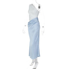 One Shoulder Backless Patchwork Maxi Dress With Sleek