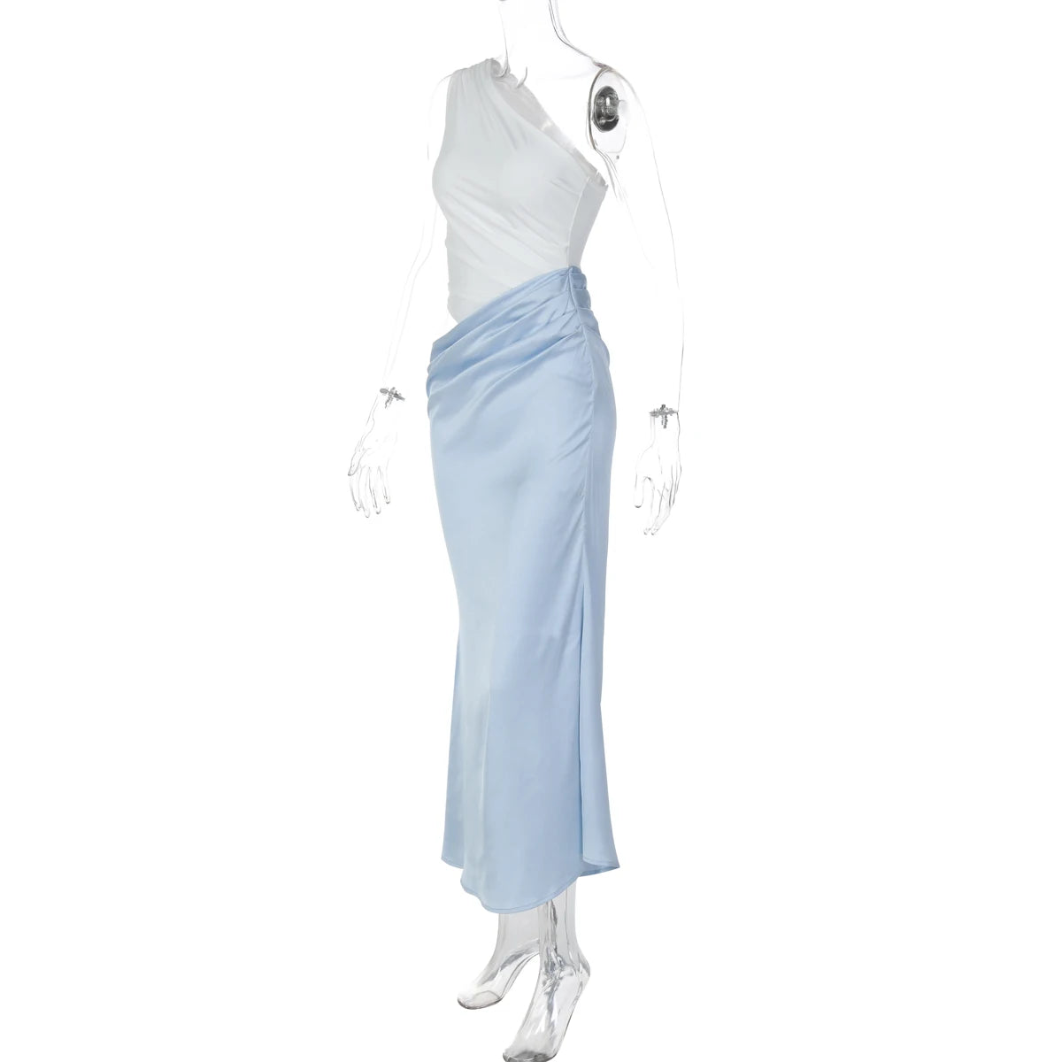 One Shoulder Backless Patchwork Maxi Dress With Sleek