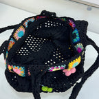Boho Knitting Shoulder Bag With Floral Crochet