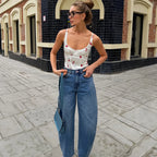 U Neck Lace Suspender Backless Top Floral Print