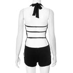 Sleek Hollow Out Halter Jumpsuit Short Romper