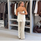 Chic Two Piece Set With Backless Tube Top And Wide Leg Pants