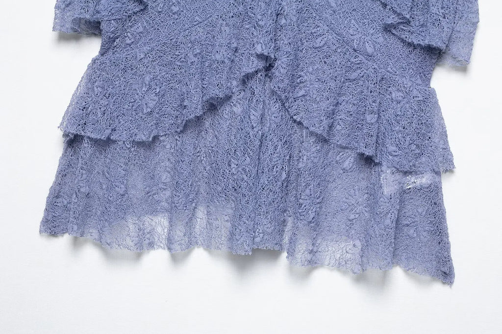 Pleated Ruffles Skirt & Lace Crochet Sling Camis Tank V Neck Top Set