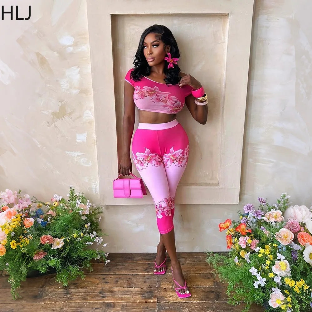 Floral Off Shoulder Crop Top And High Waist Capri Set For Summer Streetwear Vibe
